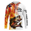 Maxcorners Flame American Flag Custom Bass Fishing Shirts, Patriotic Bass Long Sleeve Fishing Jerseys LM0501