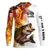 Maxcorners Flame American Flag Custom Bass Fishing Shirts, Patriotic Bass Long Sleeve Fishing Jerseys LM0201