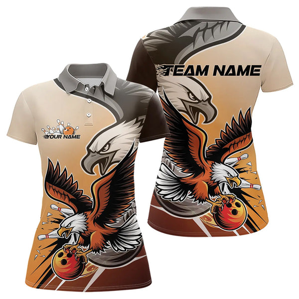 Maxcorners Custom Eagle Bowling Jerseys With Names, Orange Eagle Bowling League Men Polo Shirts