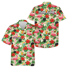 Maxcorners Custom Tropical Plants And Flamingo Hawaiian Bowling Shirt For Men And Women LM0503
