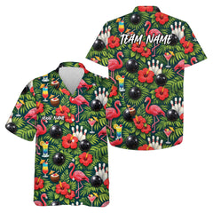 Maxcorners Custom Tropical Plants And Flamingo Hawaiian Bowling Shirt For Men And Women 1 LM0503