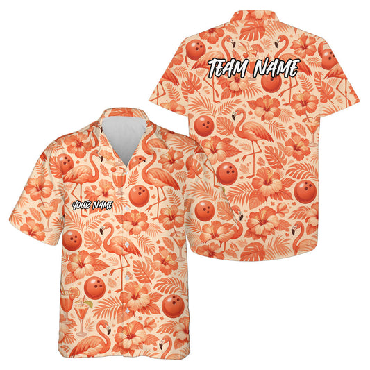 Maxcorners Custom Tropical Plants And Flamingo Hawaiian Bowling Shirt For Men And Women 2 LM0503