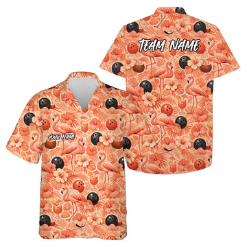 Maxcorners Custom Tropical Plants And Flamingo Hawaiian Bowling Shirt For Men And Women 3 LM0503