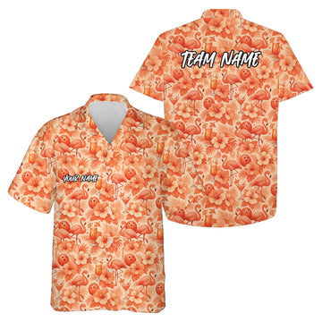 Maxcorners Custom Tropical Plants And Flamingo Hawaiian Bowling Shirt For Men And Women 5 LM0503