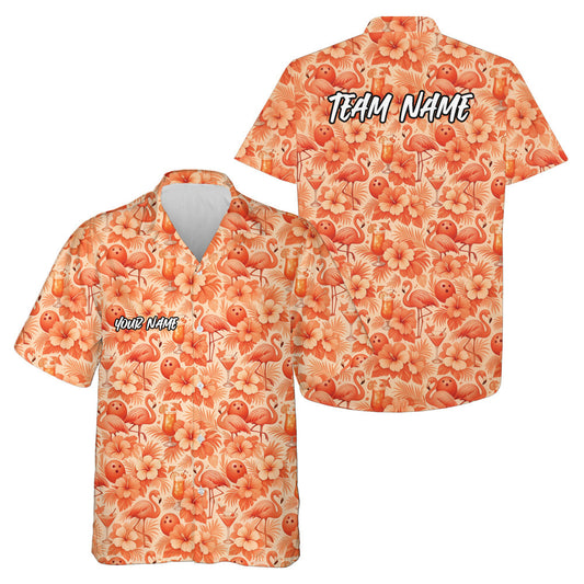Maxcorners Custom Tropical Plants And Flamingo Hawaiian Bowling Shirt For Men And Women 5 LM0503