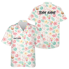 Maxcorners Custom Pastel Tone Tropical Plants And Flamingo Summer Vibe Bowling Hawaiian Shirt LM0503