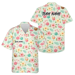 Maxcorners Custom Pastel Tone Tropical Plants And Flamingo Summer Vibe Bowling Hawaiian Shirts LM0503