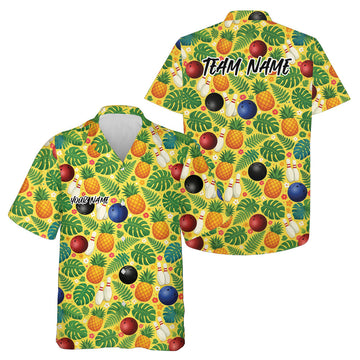 Maxcorners Custom Tropical Leaves And Pineapples Summer Vibe Hawaiian Bowling Team Shirt LM0503