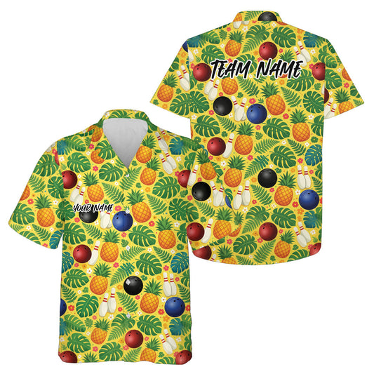 Maxcorners Custom Tropical Leaves And Pineapples Summer Vibe Hawaiian Bowling Team Shirt LM0503