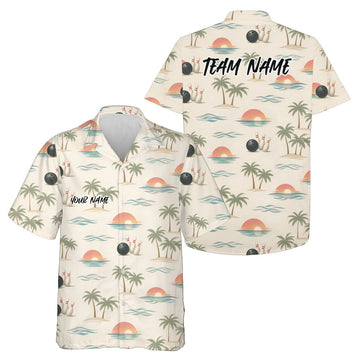 Maxcorners Custom Summer Vibe Ocean And Palm Tree Bowling Hawaiian Team Shirt LM0503