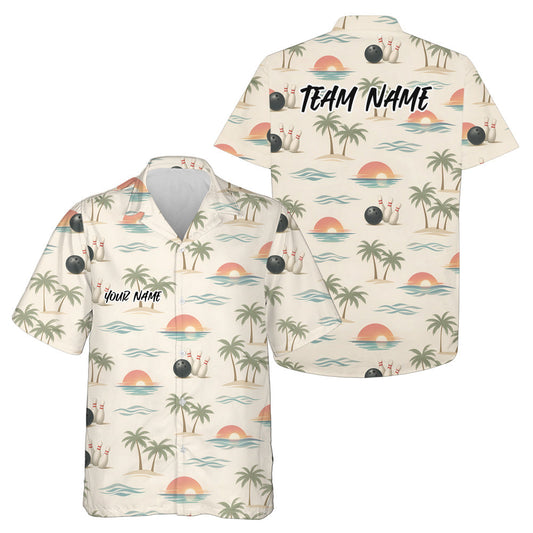 Maxcorners Custom Summer Vibe Ocean And Palm Tree Bowling Hawaiian Team Shirt LM0503