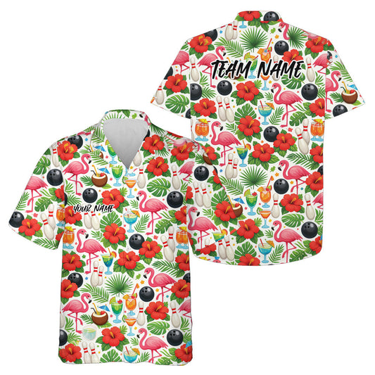 Maxcorners Custom Colorful Tropical Plants And Flamingo Hawaiian Bowling Shirt For Men And Women LM0503