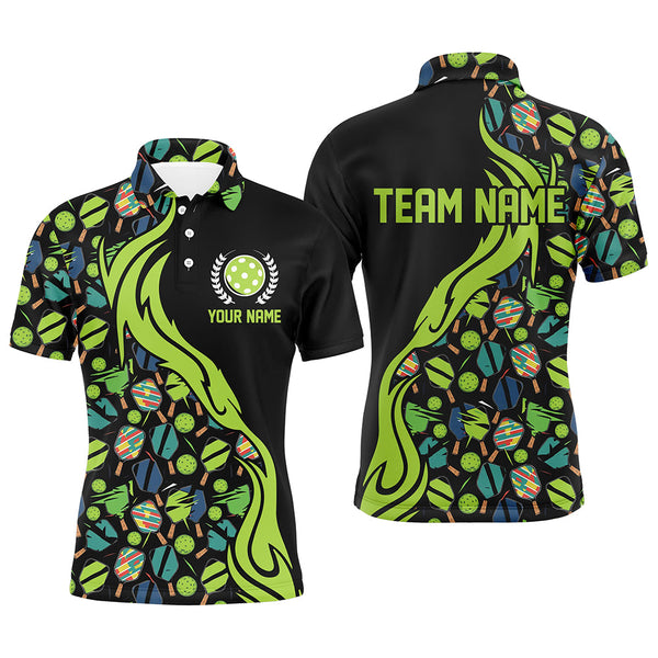 MaxCorners Pickleball Green Paddles Pattern Customized Name, Team Name 3D Polo Shirt For Men