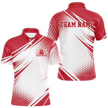 Maxcorners Custom White And Red Geometric Classic Retro Bowling League Men Polo Shirt For Team LM0409