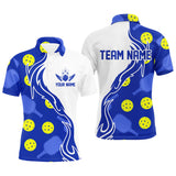 MaxCorners Pickleball And Paddles Blue And White Customized Name, Team Name 3D Polo Shirt For Men