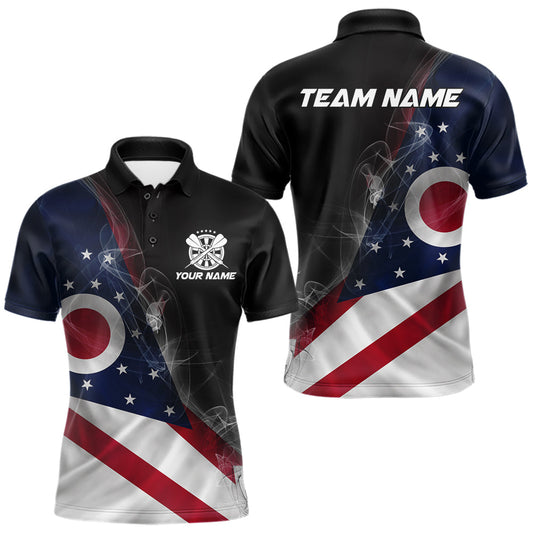 Maxcorners Custom Smoke Flame Ohio Flag Patriotic Darts Shirt For Men, Dart League Team Jerseys LM2901