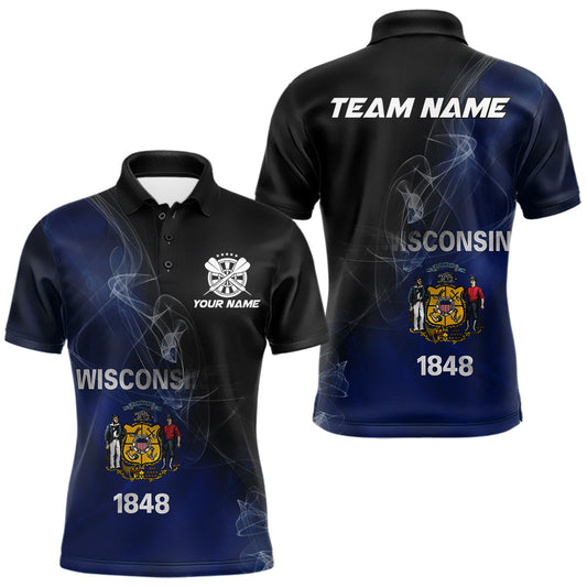 Maxcorners Custom Smoke Flame Wisconsin Flag Patriotic Darts Shirt For Men, Dart League Team Jerseys LM2901