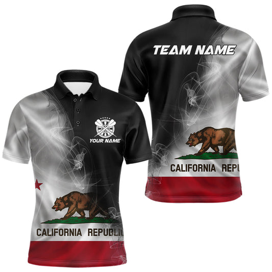 Maxcorners Custom Smoke Flame California Flag Patriotic Darts Shirt For Men, Dart League Team Jerseys LM2901