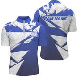 MaxCorners Bowling And Pins Ball Pattern Bowlers 1 Customized Name, Team Name 3D Stand Collar Zipper Polo Shirt For Men