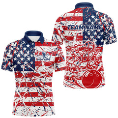 Maxcorners Custom Splatter Patriotic US Flag Bowling Polo Shirts For Men, American Bowling Jersey LM0706