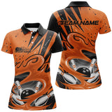 Maxcorners Black And Orange Custom Flame Bowling League Shirts, Bowler Polo Shirts