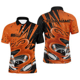 Maxcorners Black And Orange Custom Flame Bowling League Shirts, Bowler Polo Shirts