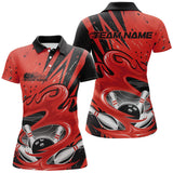 Maxcorners Black And Red Custom Flame Bowling League Shirts, Bowler Polo Shirts