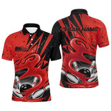 Maxcorners Black And Red Custom Flame Bowling League Shirts, Bowler Polo Shirts