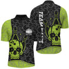 Maxcorners Custom Skull Bowling Shirts For Men And Women, Green Bowling Team Jerseys Bowling Polo Shirt
