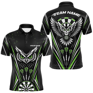 Maxcorners Custom Black And Green Owl Darts Polo Shirts For Men, Darts Team Jerseys LM0208