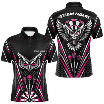 Maxcorners Custom Black And Pink Owl Darts Polo Shirts For Men, Darts Team Jerseys LM0208