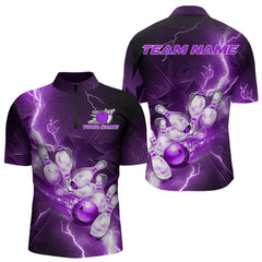 Maxcorners Custom Purple Thunder Lightning Bowling Polo Shirts For Men, Bowling League Shirt MT0609