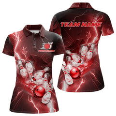 Maxcorners Custom Red Thunder Lightning Bowling Polo Shirts For Men, Bowling League Shirt MT0609