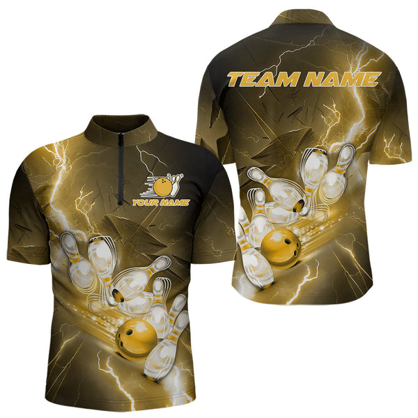 Maxcorners Custom Yellow Thunder Lightning Bowling Polo Shirts For Men, Bowling League Shirt MT0609
