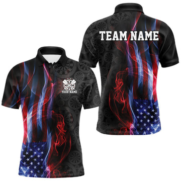 Maxcorners Custom Patriotic American Flag Smoke Flame Dart Jersey, Dart Team Men Polo Shirt LM0409