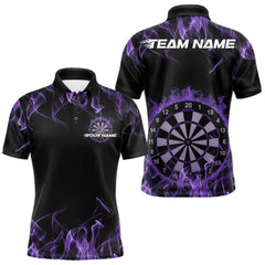 Maxcorners Custom Black And Purple Flame Dartboard Dart Polo Shirts For Men, Dart Players Outfits MT0410