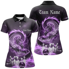 Maxcorners Custom Black And Purple Thunder Lightning Dragon Bowling Polo Shirts For Men Bowling Jerseys