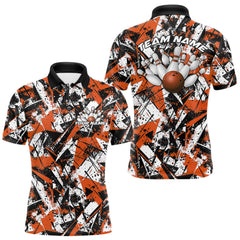 Maxcorners Custom Graffity Orange Camo Bowling Team Men Polo Shirts, Camouflage Bowling Jerseys LM0412