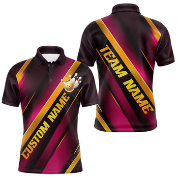 Maxcorners Custom Pink And Gold Bowling Tournament Shirts For Men And Women With Name, Bowler Outfit LM0602