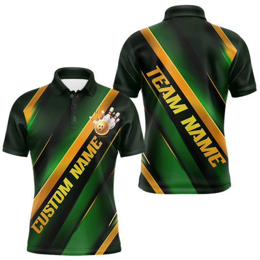 Maxcorners Custom Green And Gold Bowling Tournament Shirts For Men And Women With Name, Bowler Outfit LM0602
