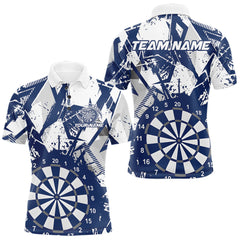 Maxcorners Custom Grunge Splatter Blue And White Dartboard Dart Team Men Polo Shirts, Dart Jerseys MT0410
