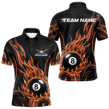Maxcorners Custom Orange Tribal Flame 8 Ball Billiard Men Polo Shirt, Pool League Shirt LM1508