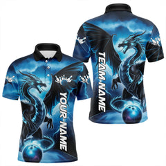 Maxcorners Custom Blue Thunder Lightning Dragon Bowling Polo Shirts For Men And Women, Dragon Bowling Uniform