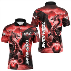Maxcorners Custom Red Thunder Lightning Dragon Bowling Polo Shirts For Men And Women, Dragon Bowling Uniform