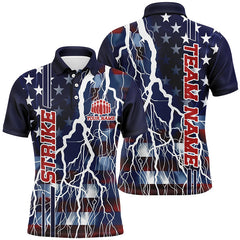Maxcorners Custom American Flag Thunder Lightning Strike Bowling Team Shirts, Patriotic Unisex Bowling Jersey