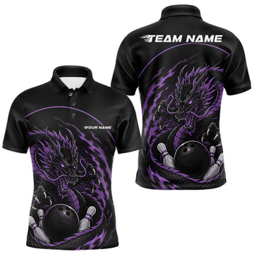 Maxcorners Personalized Purple Flame Coiled Dragon Bowling Men Polo Shirt Team Uniform