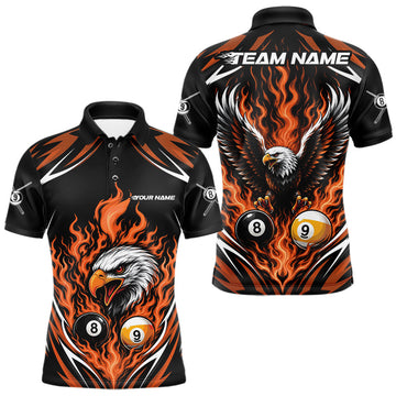 Maxcorners Custom Orange Flame Eagle 8 Ball And 9 Ball Billiards Jersey Polo Shirt For Men