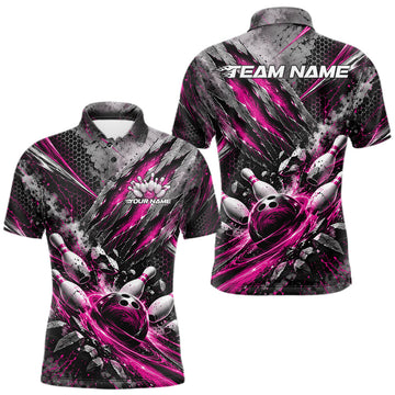 Maxcorners Pink Claw Marks Custom Bowling Jersey, Bowling Tournament Men Polo Shirt Team Uniform