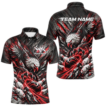 Maxcorners Custom Red Eagle Bowling Polo Shirt For Men, Bowling Team Jersey Bowlers Outfit
