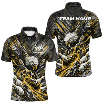 Maxcorners Custom Yellow Eagle Bowling Polo Shirt For Men, Bowling Team Jersey Bowlers Outfit